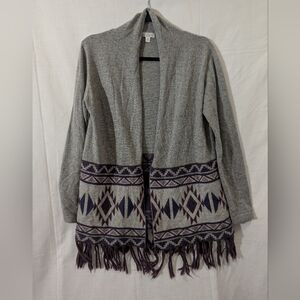 Charming Charlie Women's Aztec Gray/Purple Cardigan Poncho Sweater, Size Medium